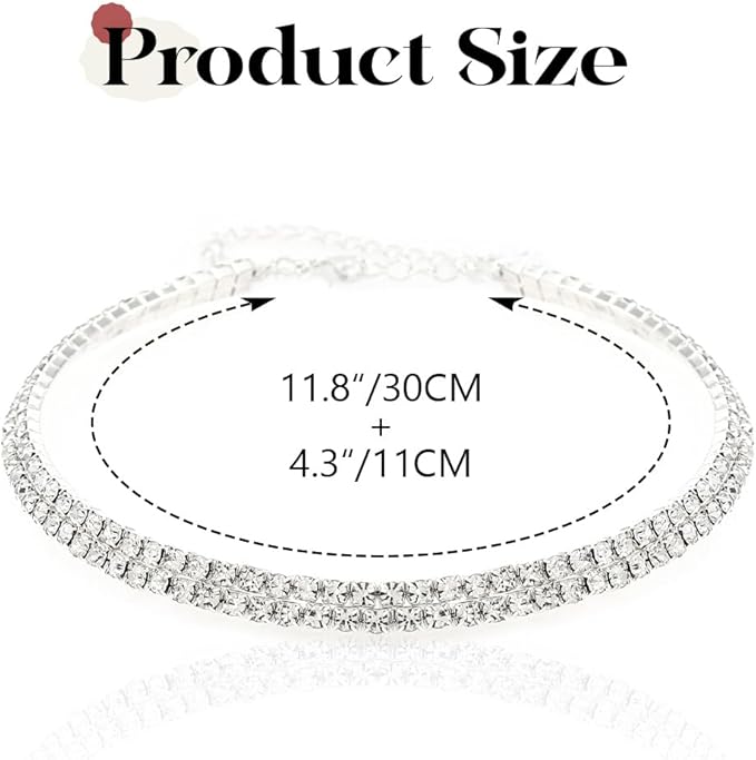 Handcess Rhinestone Choker Necklace Silver Sparkly Crystal Layered Necklaces Bridal Necklace Jewelry for Women