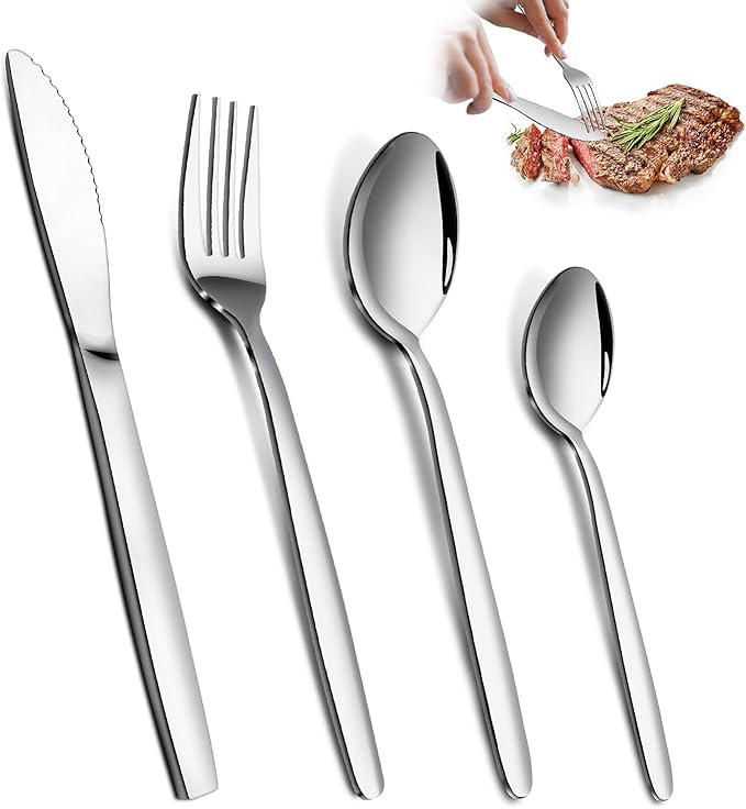 Cutlery Set, 32 Piece Cutlery Set for 8 People, Stainless Steel Knife and Fork Sets, Silverware Set Ideal for Home/Party/Restaurant, Mirror-Polished & Dishwasher-Safe