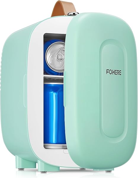 FOHERE Mini Fridge Portable, 5 Liter/6 Cans Small Fridge Cooler, Quiet, USB+AC Power, Cmpact Mini Fridge for the Office, Bedroom, Car, Travel, Black [Energy Class E]