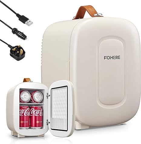 FOHERE Mini Fridge Portable, 5 Liter/6 Cans Small Fridge Cooler, Quiet, USB+AC Power, Cmpact Mini Fridge for the Office, Bedroom, Car, Travel, Black [Energy Class E]