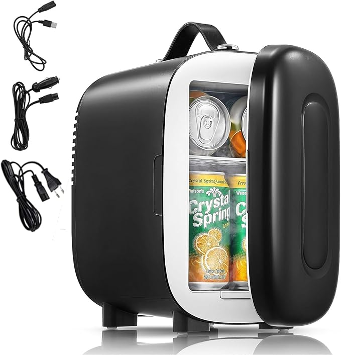FOHERE Mini Fridge Portable, 5 Liter/6 Cans Small Fridge Cooler, Quiet, USB+AC Power, Cmpact Mini Fridge for the Office, Bedroom, Car, Travel, Black [Energy Class E]