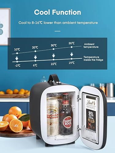 FOHERE Mini Fridge Portable, 5 Liter/6 Cans Small Fridge Cooler, Quiet, USB+AC Power, Cmpact Mini Fridge for the Office, Bedroom, Car, Travel, Black [Energy Class E]