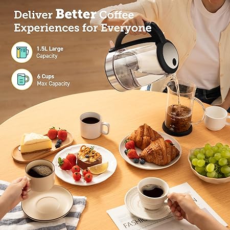 COSORI Kettle, Electric Kettles, 3000W with No Plastic Filter & Spout, Stainless Steel Inner Lid, Fast Quiet Boil with Blue LED, BPA Free, Smart Boil-Dry Protection, Glass Small Black, 1.5L