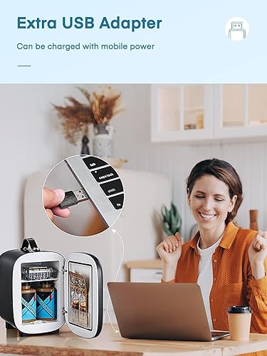FOHERE Mini Fridge Portable, 5 Liter/6 Cans Small Fridge Cooler, Quiet, USB+AC Power, Cmpact Mini Fridge for the Office, Bedroom, Car, Travel, Black [Energy Class E]