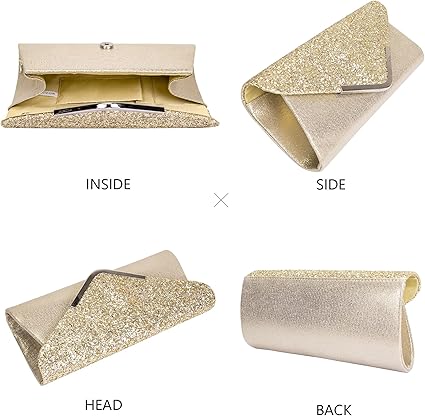 Iconic Larcenciel Women Clutch Bag Elegant Sequins Evening Clutch Purse Chain Shoulder Bags Sparkly gold Evening Bridal Prom Party Handbag Purse