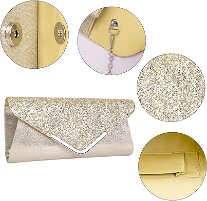 Iconic Larcenciel Women Clutch Bag Elegant Sequins Evening Clutch Purse Chain Shoulder Bags Sparkly gold Evening Bridal Prom Party Handbag Purse