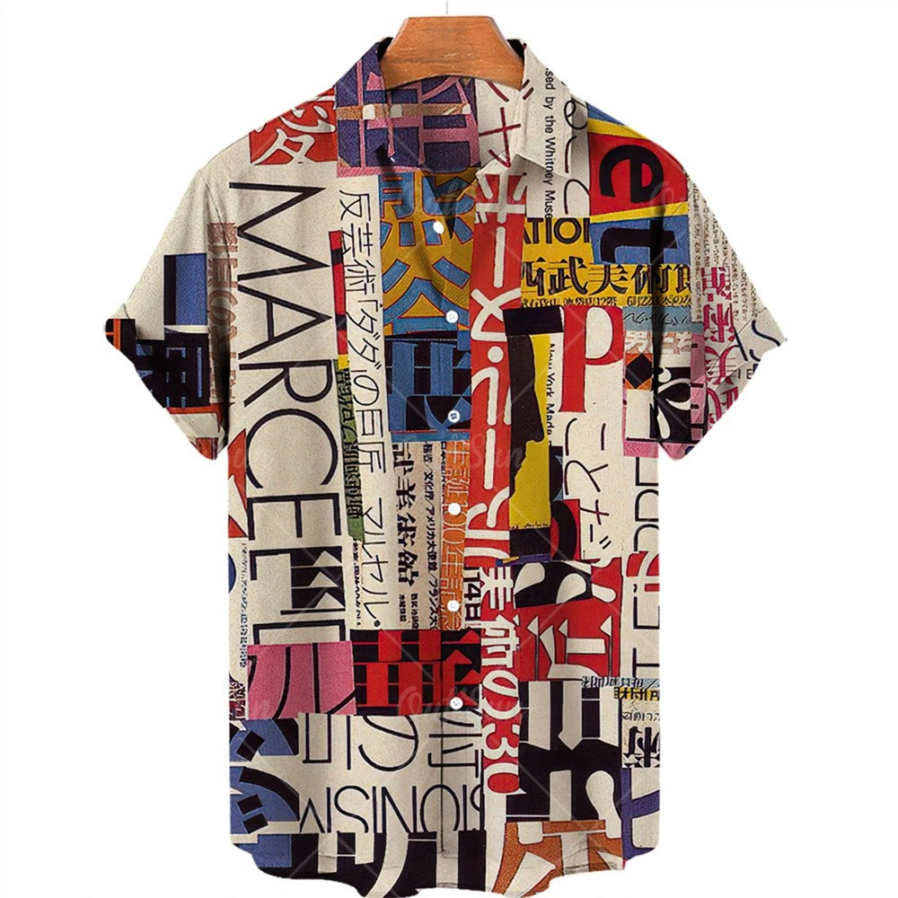 2024 3d Graffiti Oil Painting Printed Shirt Men Fashion Streetwear Hawaiian Beach Casual Lapel Plus Size 2024